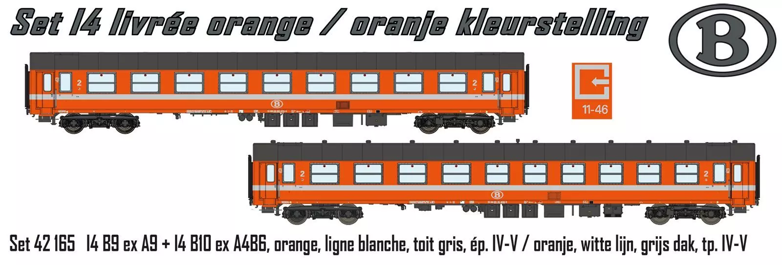 LS Models 42165 - Personenwagen Set SNCB Ep.IV I4 B9 exA9+ B10 exA4B6 orange 2.tlg. H0/GL