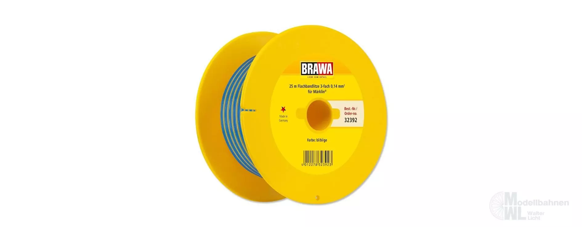 Brawa 32392 - Flachband-Litze blau/blau/gelb 0,14 mm² 25 m Spule