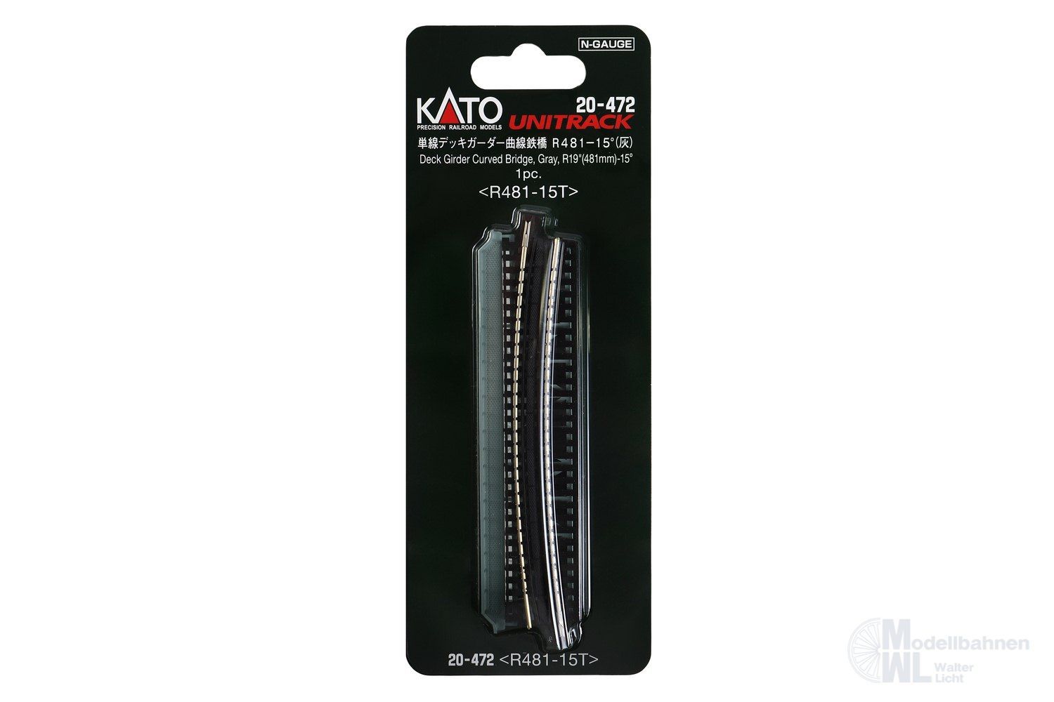 Kato 20-472 - Blechträgerbrücke gebogen R481mm 15° Grau mit Geländer außen N 1:160 Kato 20-472 - Blechträgerbrücke gebogen R481mm 15° Grau mit Geländer außen N 1:160