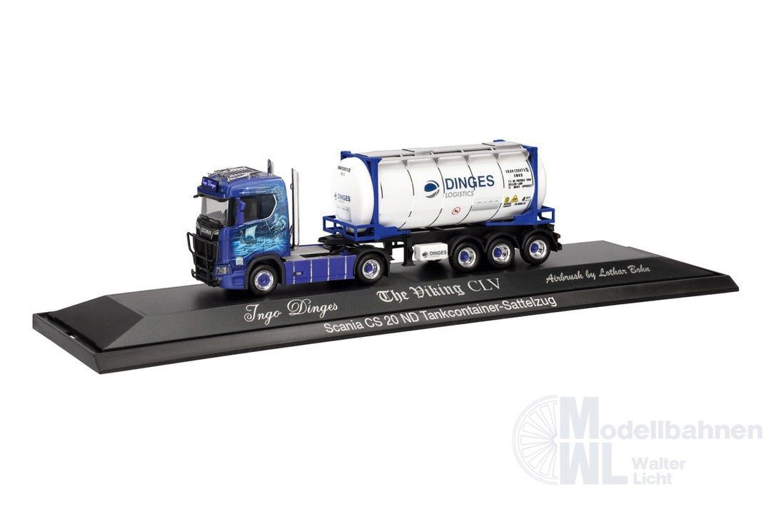 Herpa 122382 - Scania CS 20 Niedrigdach mit Pipes Tankcontainer-Sattelzug Ingo Dinges H0