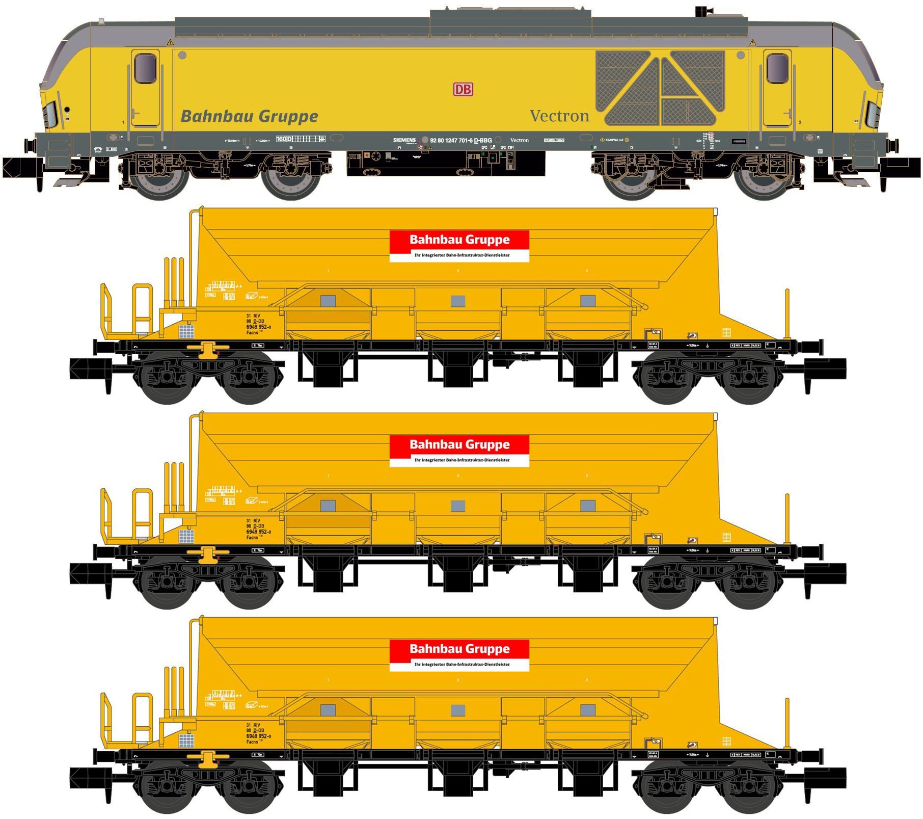 Lemke Collection 96003 - Bauzug BR 247 DB Bahnbau Ep.VI und 3 Schotterwagen N 1:160