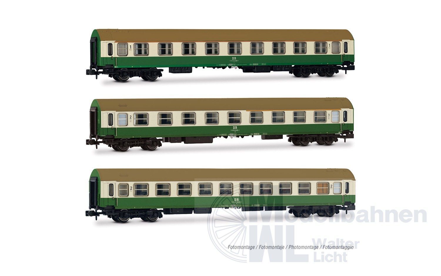 Arnold 4482 - Personenwagen Set DR Ep.IV 3.tlg. OSShD-Wagen Set 1 N 1:160 Arnold 4482 - Personenwagen Set DR Ep.IV 3.tlg. OSShD-Wagen Set 1 N 1:160