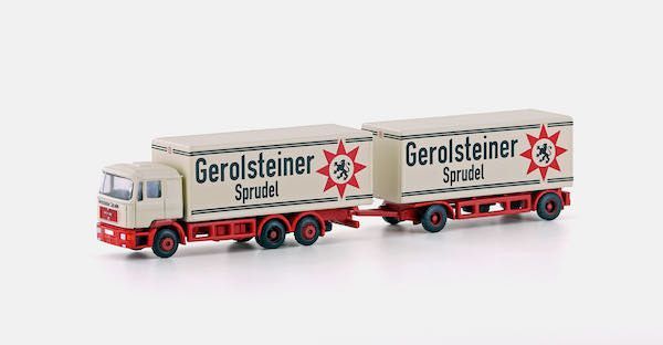 Lemke Minis 4604 - MAN F90 3-achs Koffer-Hängerzug Gerolsteiner 1:160