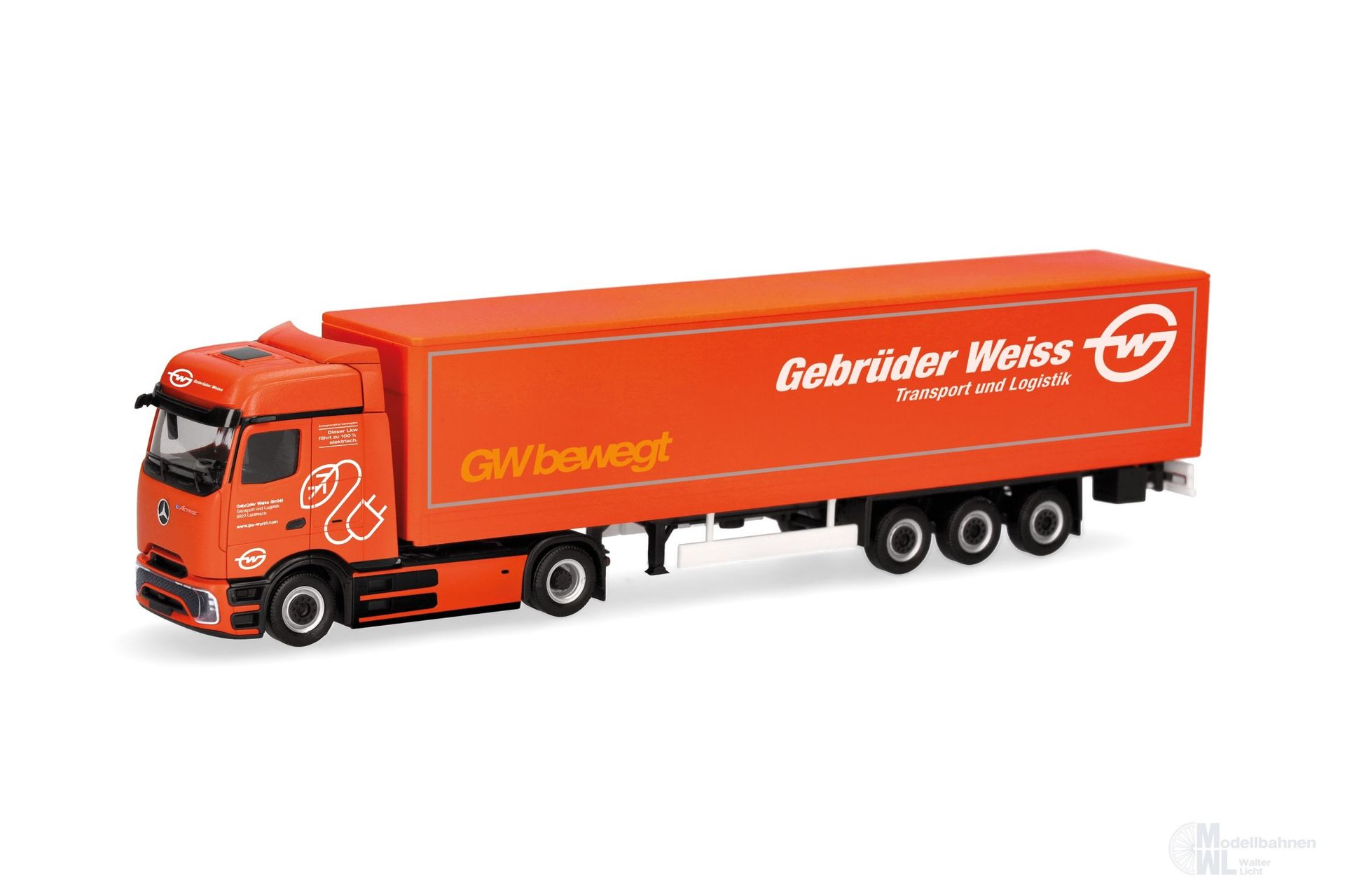 Herpa 320177 - Mercedes-Benz eActros 600 ProCab. Planen-Sattelzug Gebr. Weiss H0 1:87