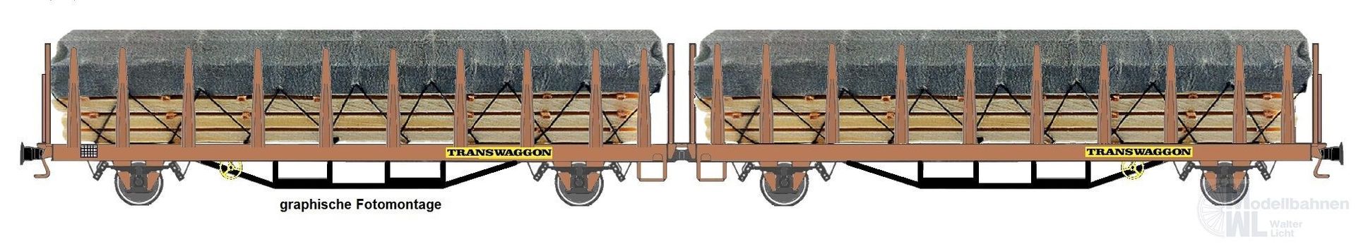 NPE NW22212 - Flachwagen Doppeleinheit DR Ep.IV Laas mit Holzbalken H0/GL NPE NW22212 - Flachwagen Doppeleinheit DR Ep.IV Laas mit Holzbalken H0/GL