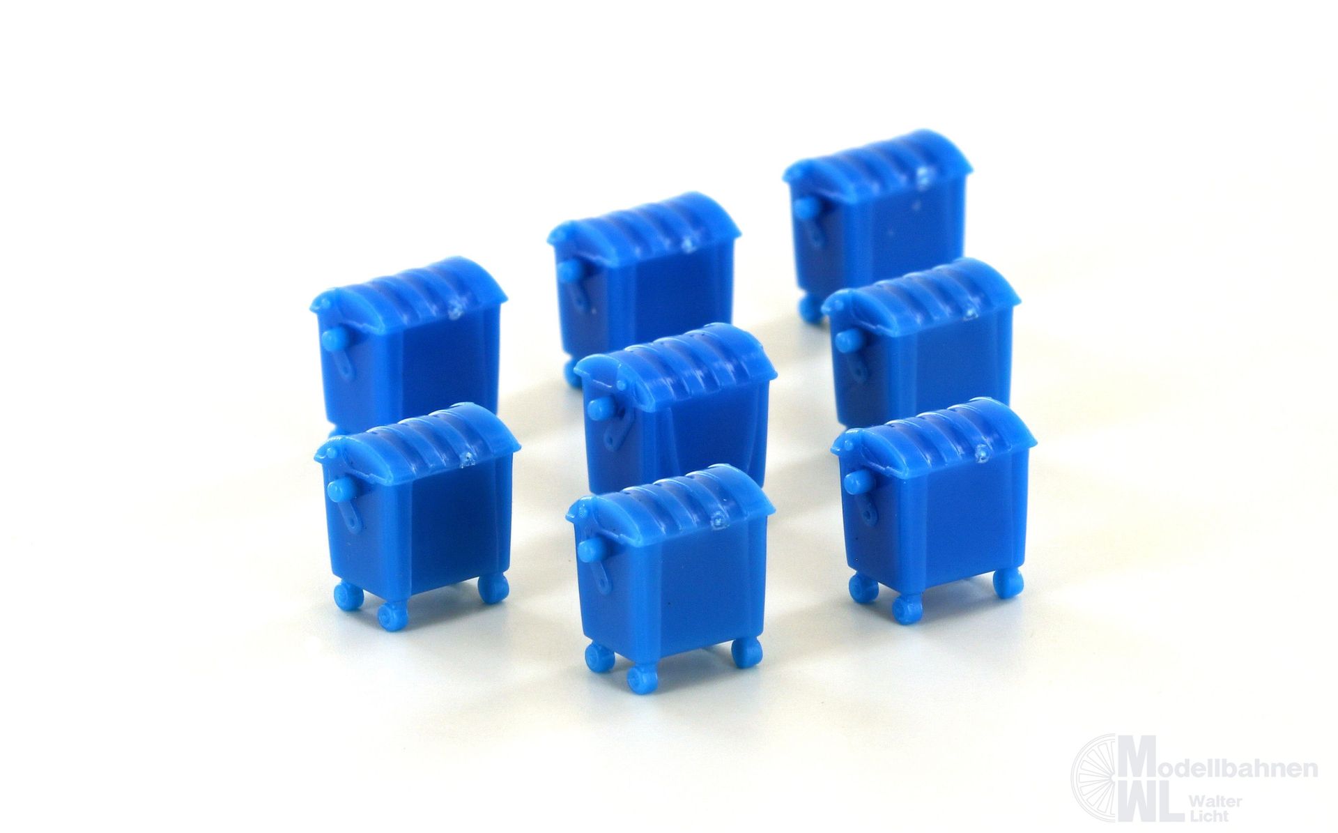 Lemke Minis 46002 - Mülltonnen blau groß 8 Stück N 1:160
