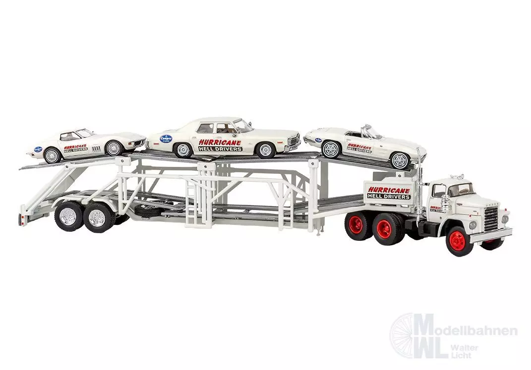 Brekina 90500 - Set Hurricane mit Dodge Autotransporter und 3 PKW H0 1:87