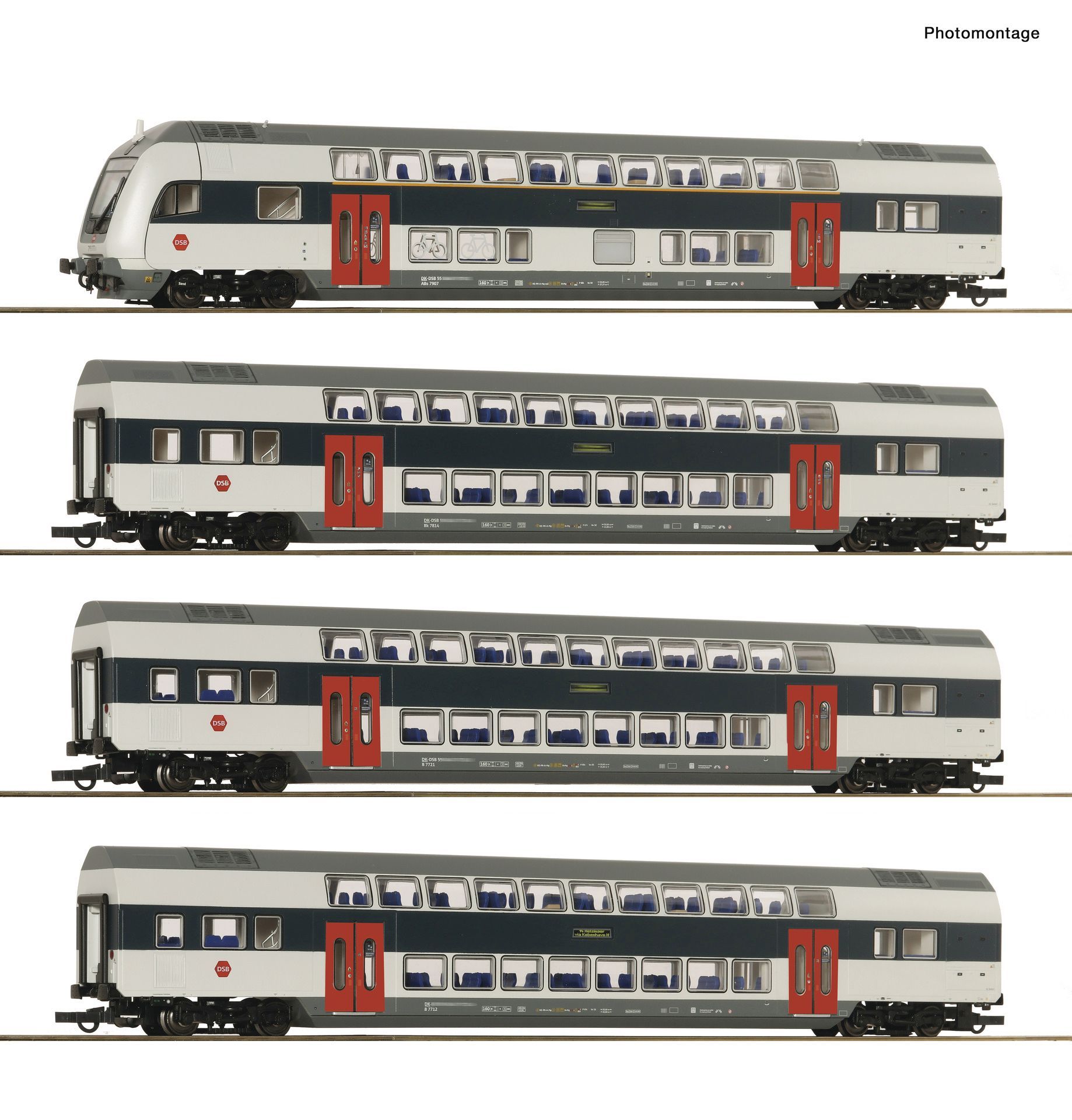 Roco 6220308 - 4er Set Doppelstockwagen DSB AC