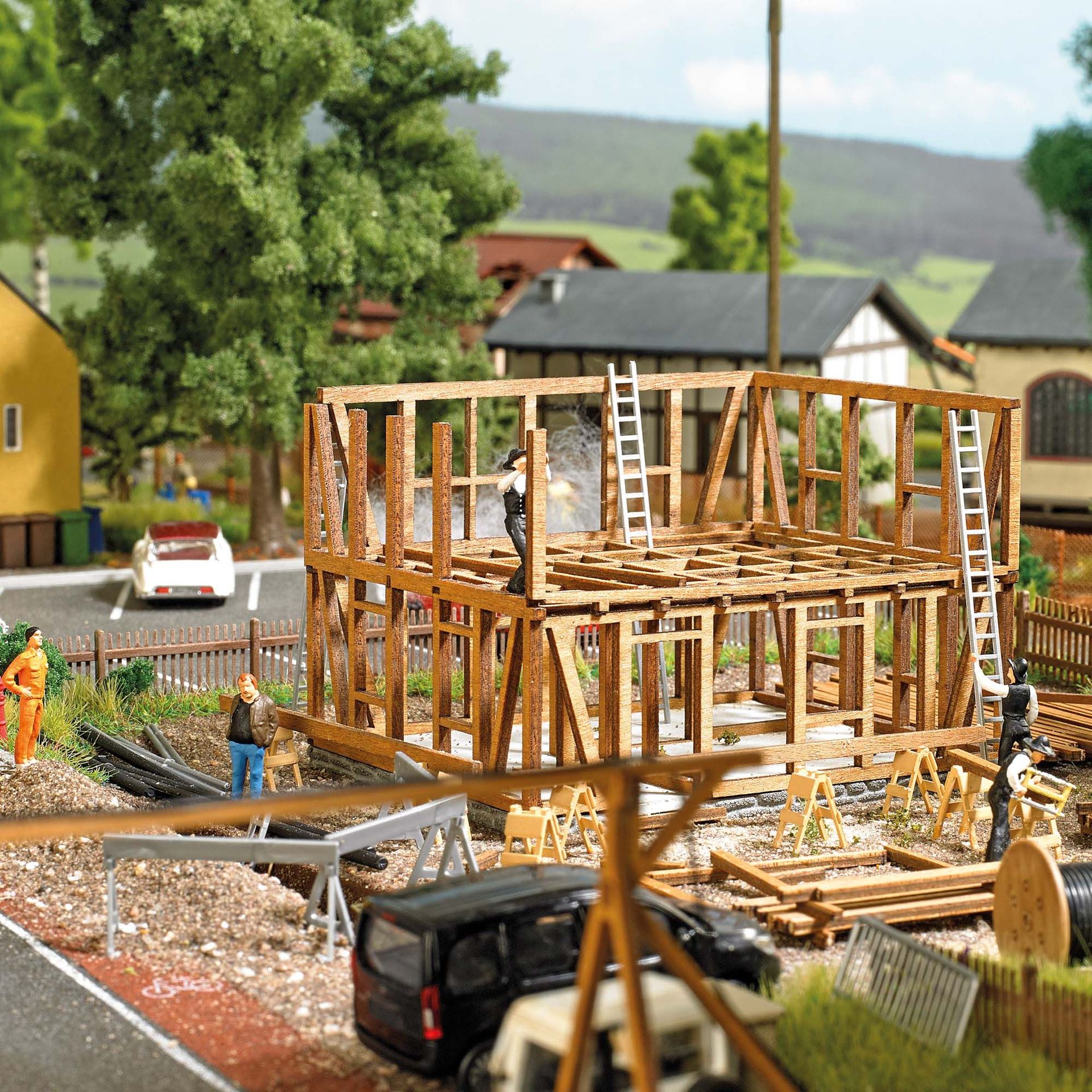 Busch 1371 - Fachwerkhaus im Bau H0 1:87