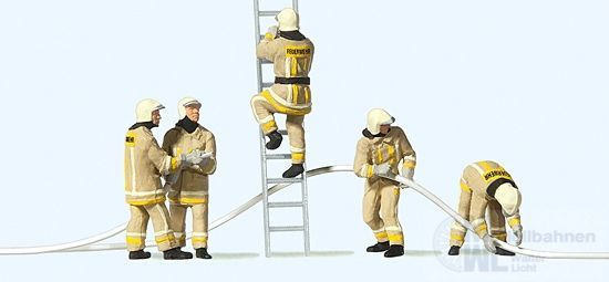 Preiser 10771 - Feuerwehrmänner Uniform beige Löschangriff H0 1:87 Preiser 10771 - Feuerwehrmänner Uniform beige Löschangriff H0 1:87