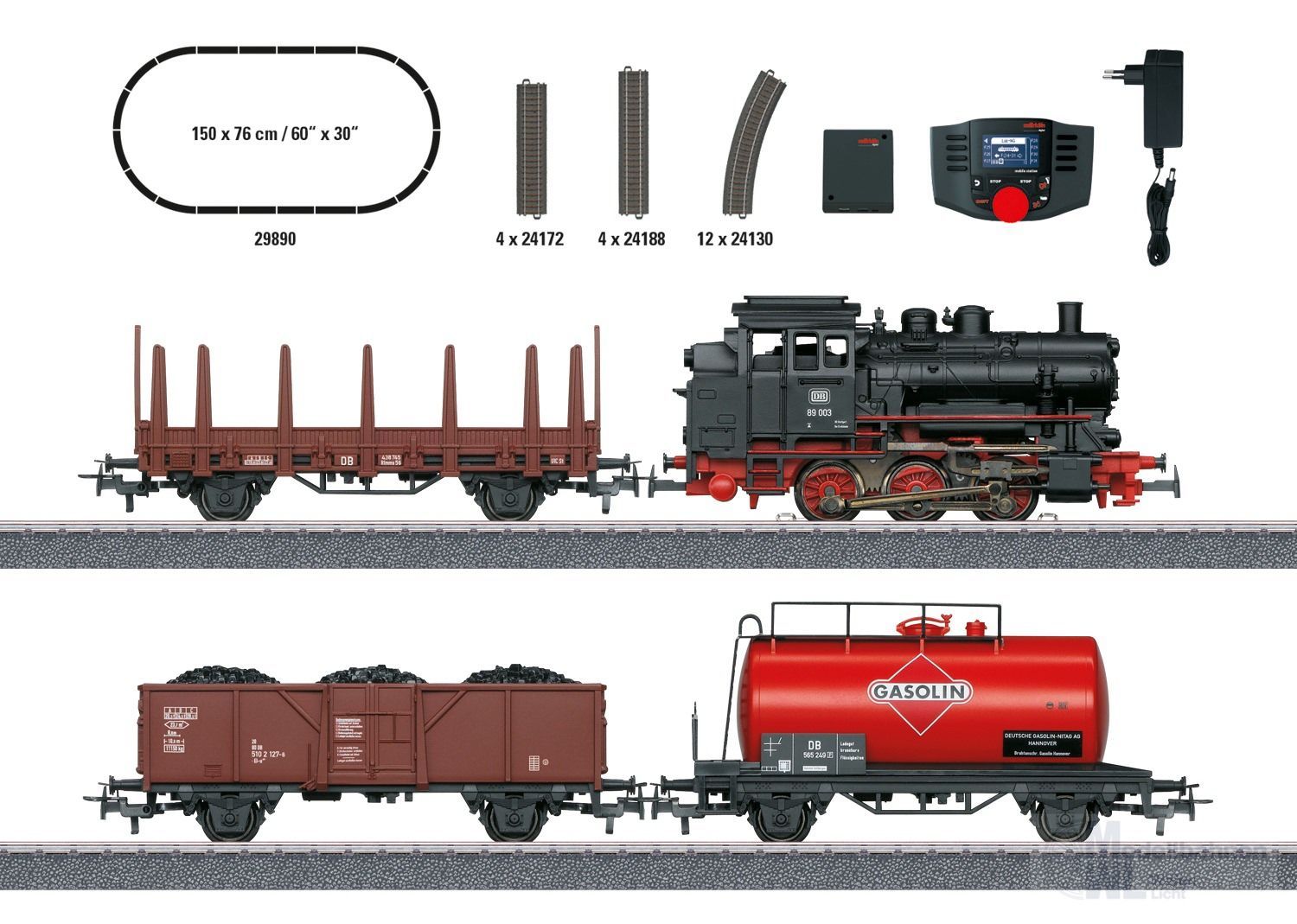 Märklin 29890 - Digital-Startpackung Güterzug Dampflok BR 89 EB Ep.III H0/WS