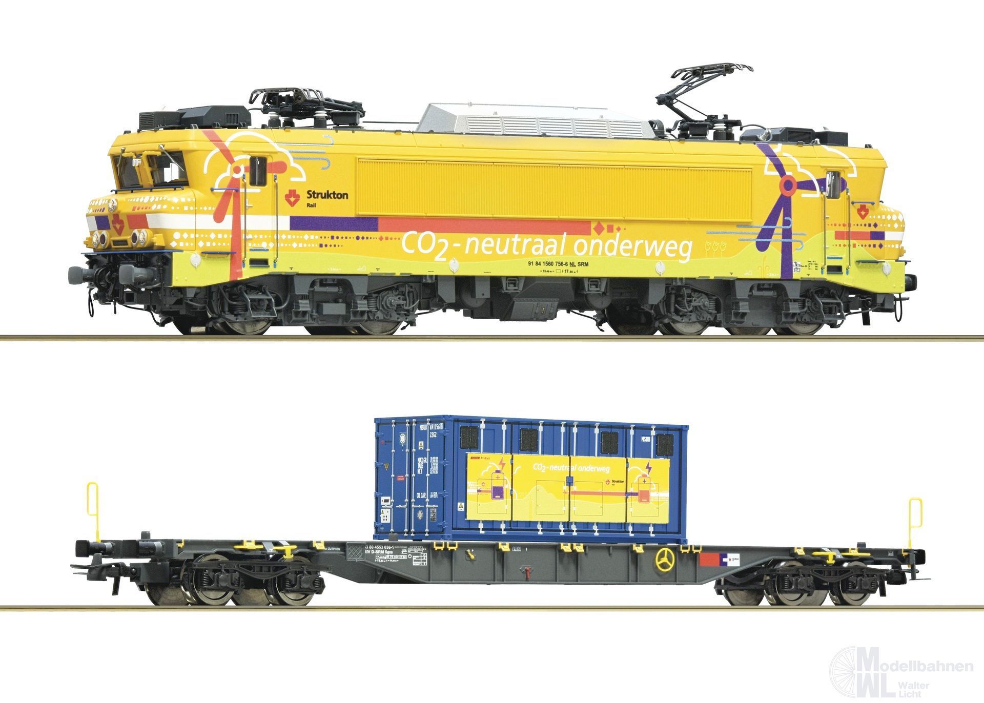 rc7510117_0 Roco 7510117 - E-Lok Serie 1600 Strukton Rail Ep.VI mit Containerwagen H0/GL Sound