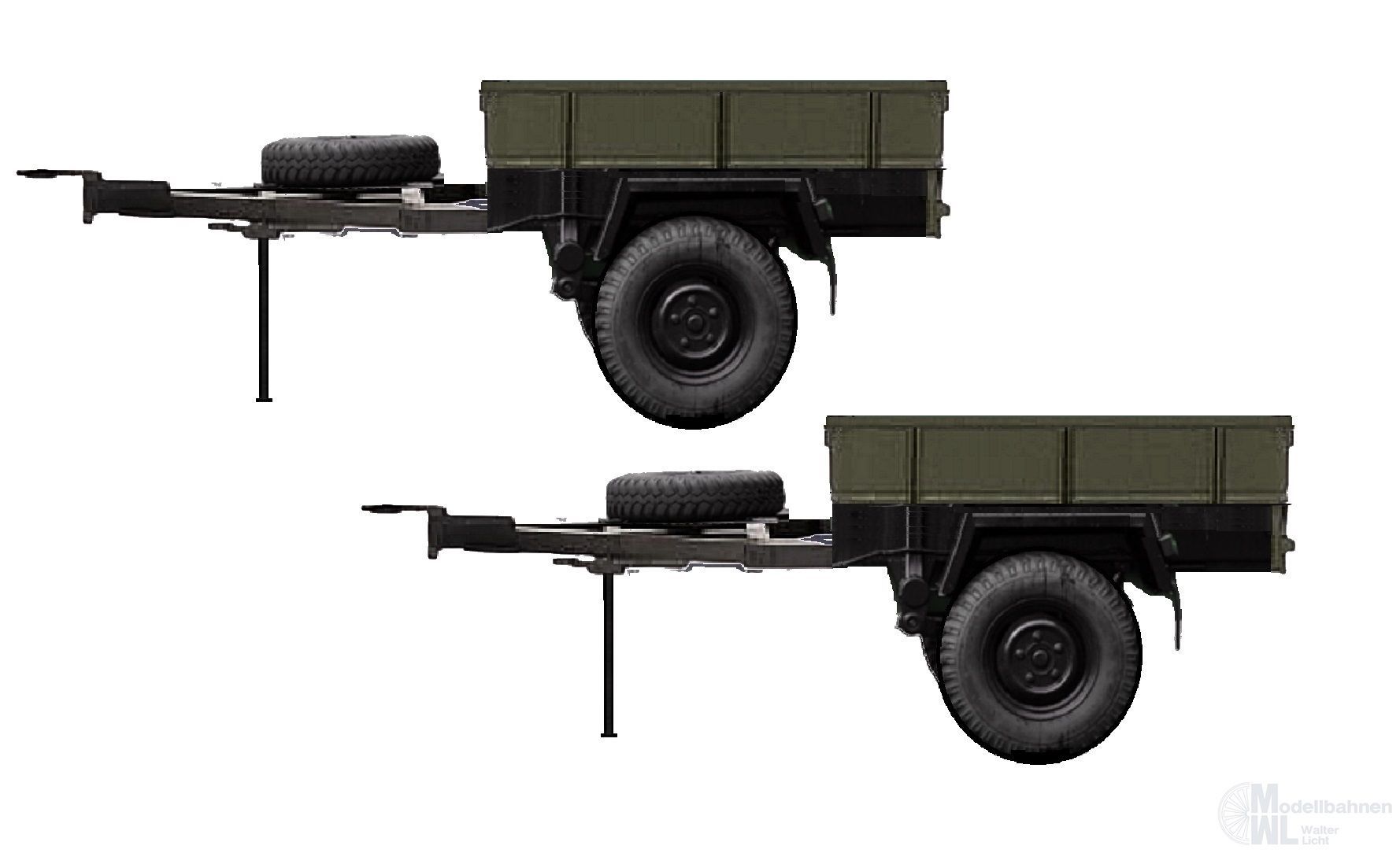 NPE NA88320 - Anhänger Pritsche - Militärgrün 2 Stück H0 1:87