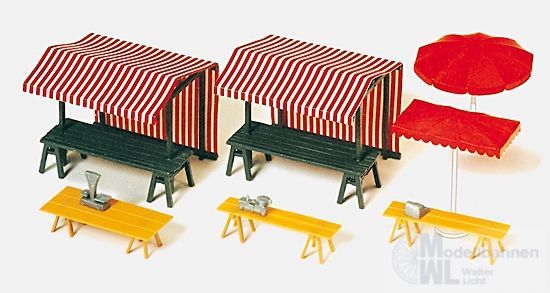Preiser 17500 - Marktstände und Marktschirme Bausatz H0 1:87