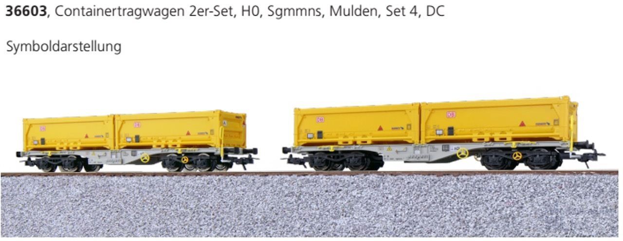 ESU 36603 - Containertragwagen Set D-AAEC Ep.VI mit Mulden 2.tlg. H0/GL