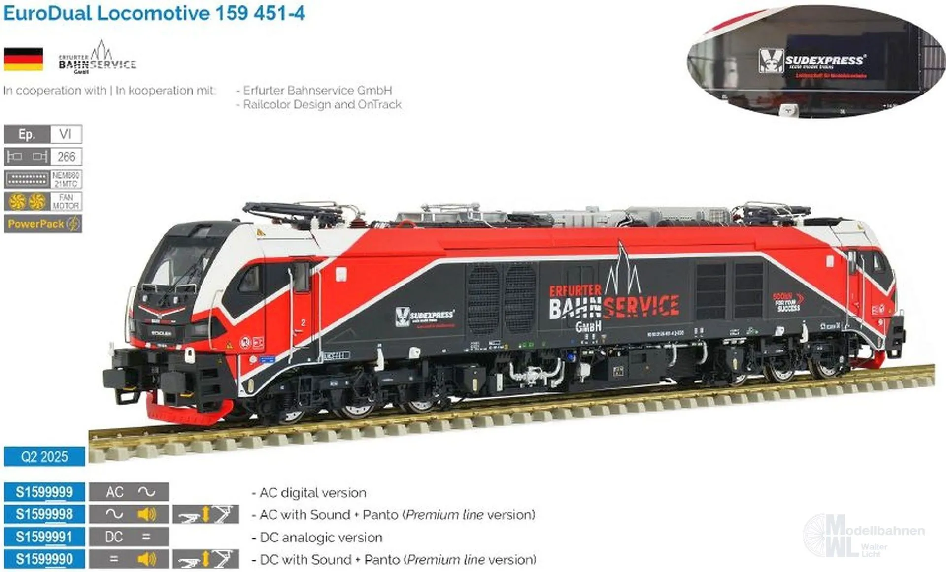 Sudexpress S1599999 - Zweikraftlok BR 159 451-4 EuroDual Erfurter Bahn Service Ep.VI H0/WS Digutal