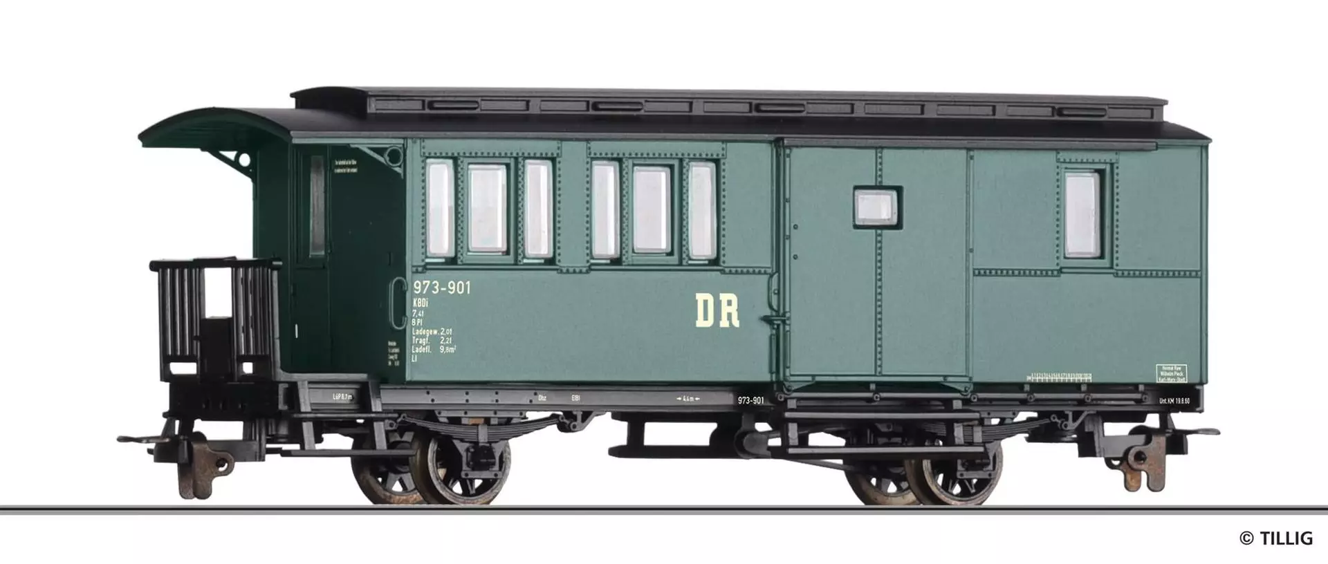 Tillig 03955 - Personenwagen mit Gepäckabteil DR Ep.III KBDi H0e