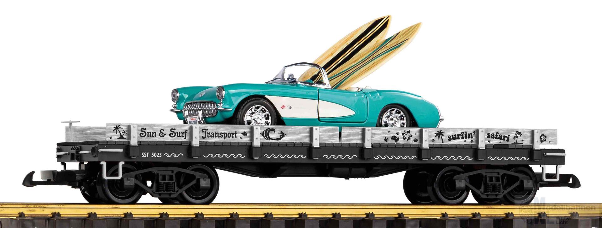 Piko 38788 - Autotransportwagen mit PKW Cabrio Beach/Sun&Surf Spur G 1:22,5 Piko 38788 - Autotransportwagen mit PKW Cabrio Beach/Sun&Surf Spur G 1:22,5