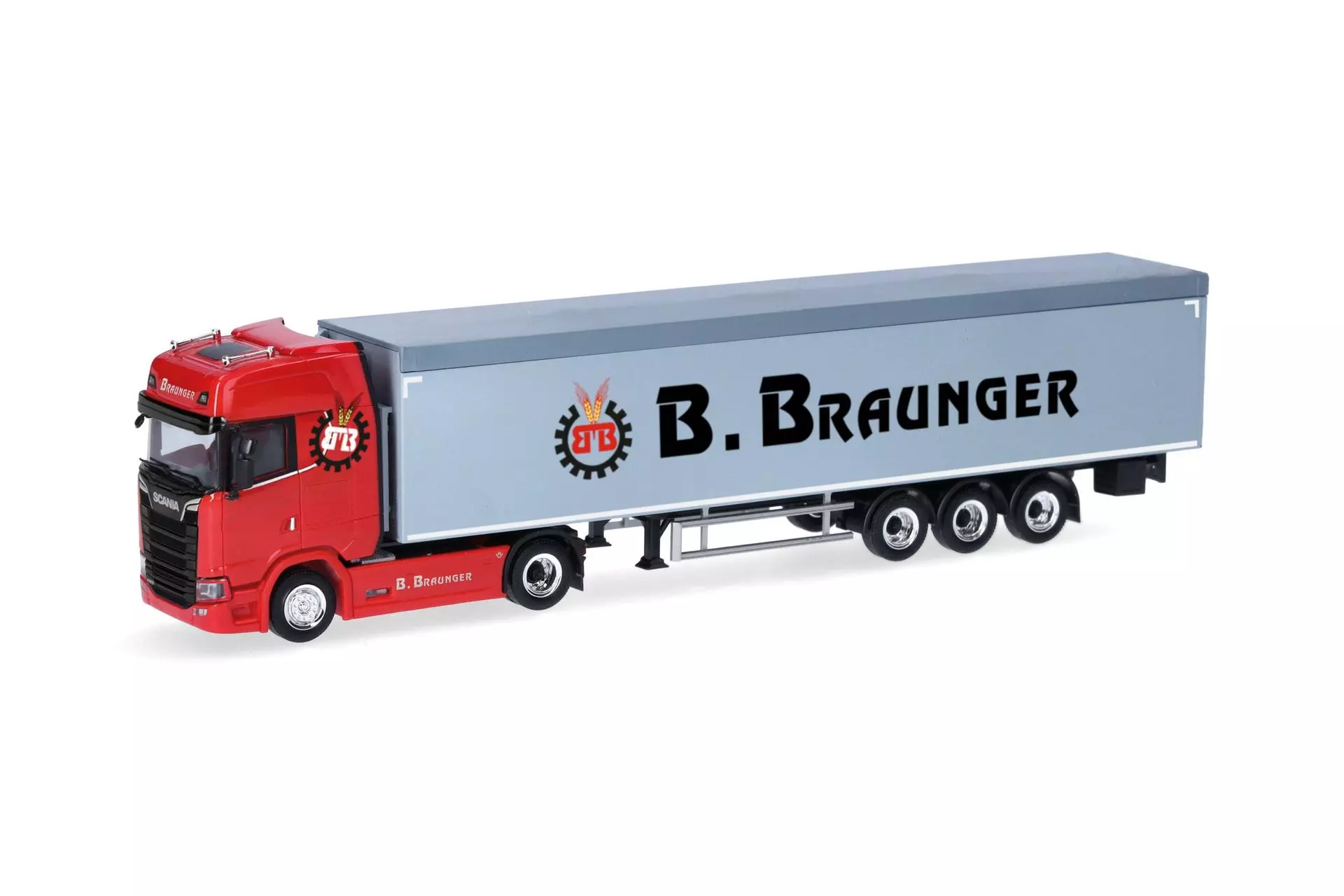Herpa 321136 - Scania CS 20 Hochdach Schubboden-Sattelzug Braunger H0 1:87