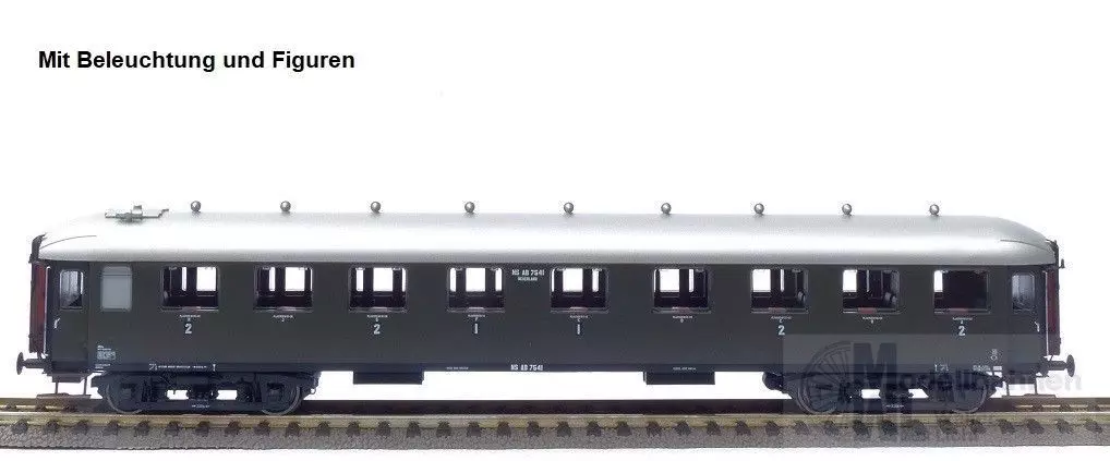 Exact Train 10040 - Personenwagen NS Ep.II 1/2.Kl. grün mit Figuren und Beleuchtung H0/GL
