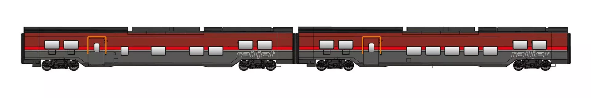 Jägerndorfer Modellbahn 72210 - Railjet Wagen Set ÖBB Ep.VI DANI 2.tlg. H0/GL