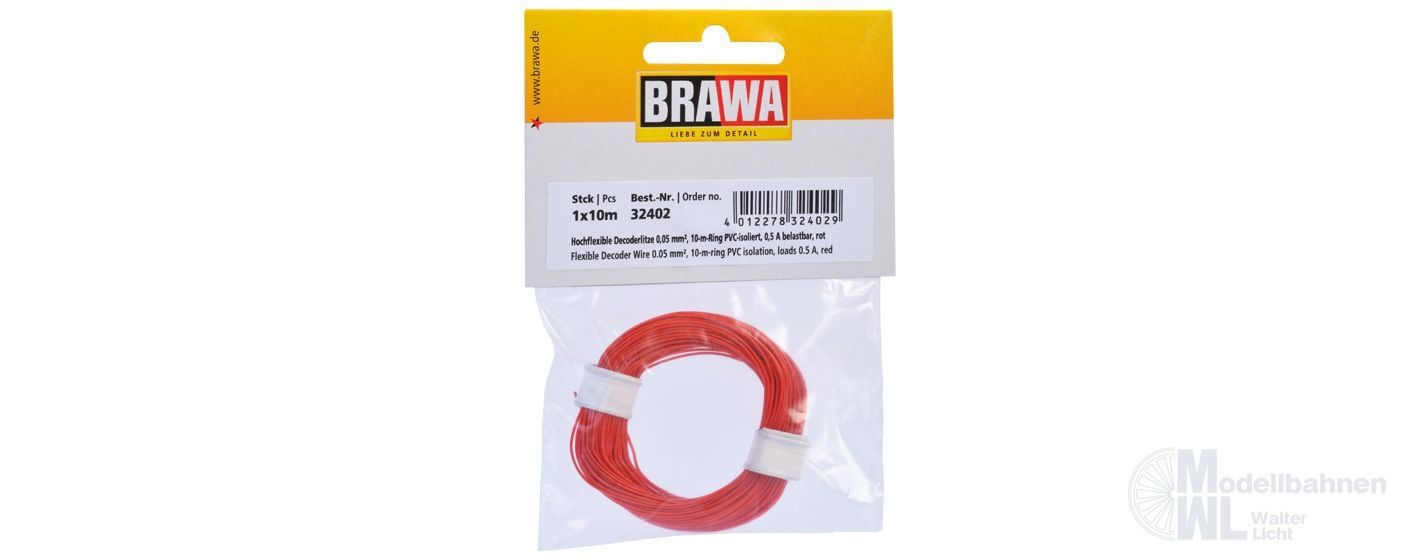 Brawa 32402 - Decoderlitze 0.05qmm rot 10 Meter Brawa 32402 - Decoderlitze 0.05qmm rot 10 Meter