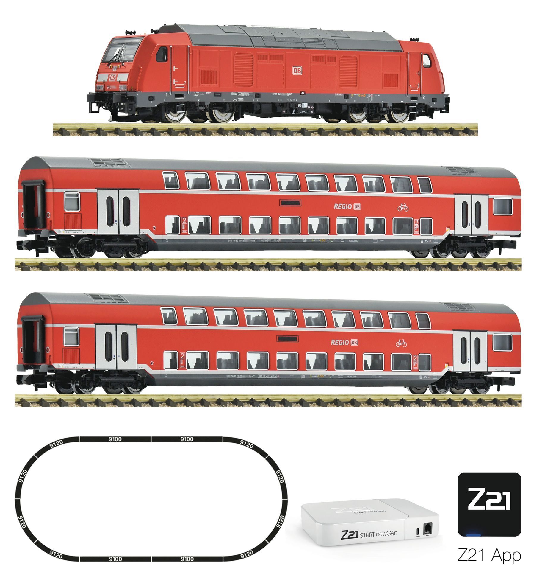 Fleischmann 5130006 - Z21 start newGen Startset Diesellok 245+RE DB App N 1:160 DIGITAL
