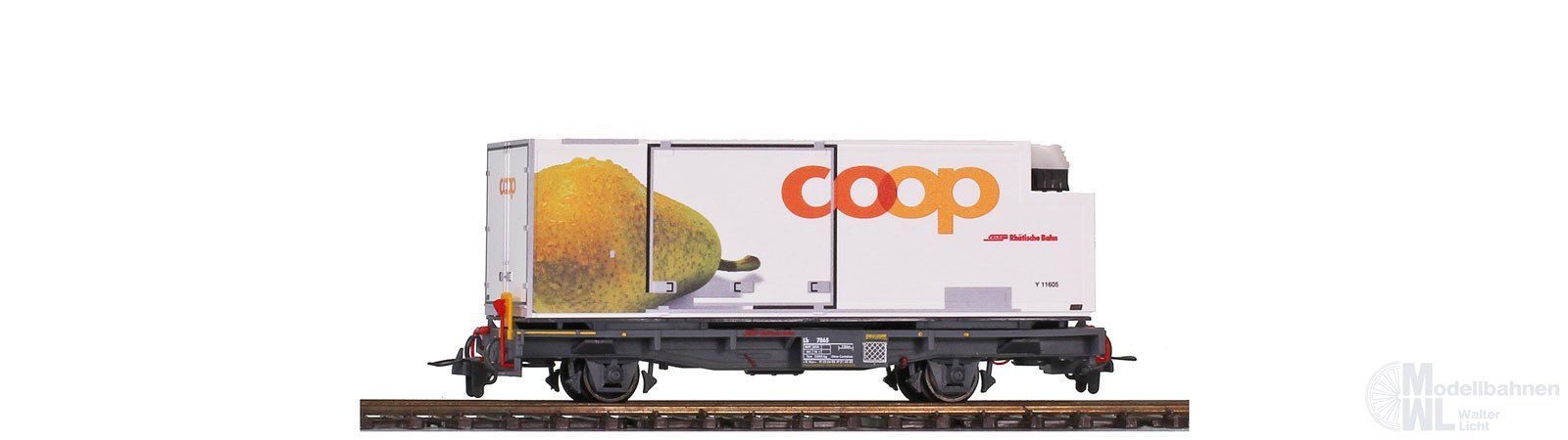 Bemo 2269125 - Containertragwagen RhB Ep.VI Lb-v 7865 mit Coop-Container Birne H0m