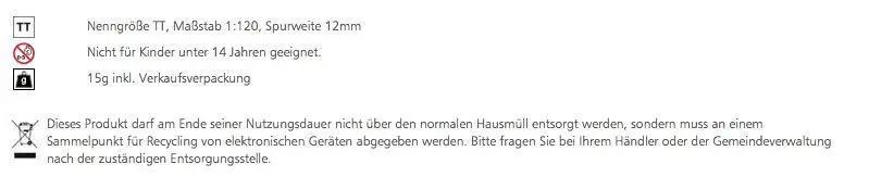 Tillig 83143 - Anschlußgleis G1 166 mm mit Entstördrossel - NICHT FÜR DIGITAL TT 1:120