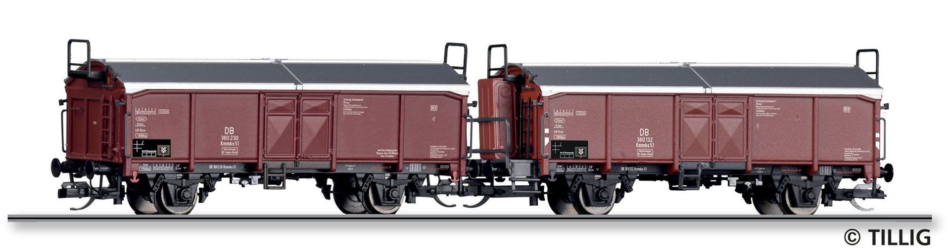 Tillig 01076 - Schiebedachwagen Set DB Ep.III Kmmks 51 2.tlg. TT 1:120