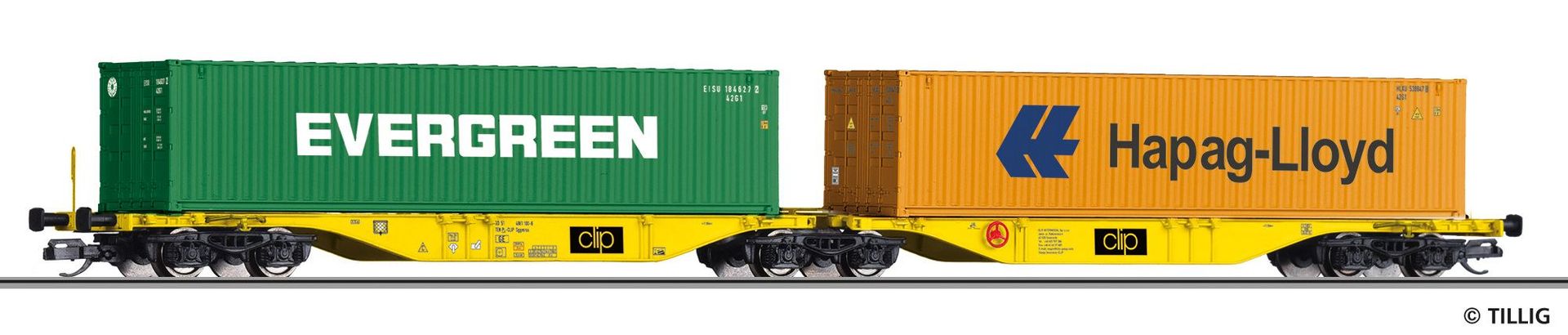 Tillig 18069 - Containertragwagen Sggmrs CLIP INTERMODAL Sp. z.o.o. Ep.VI TT 1:120