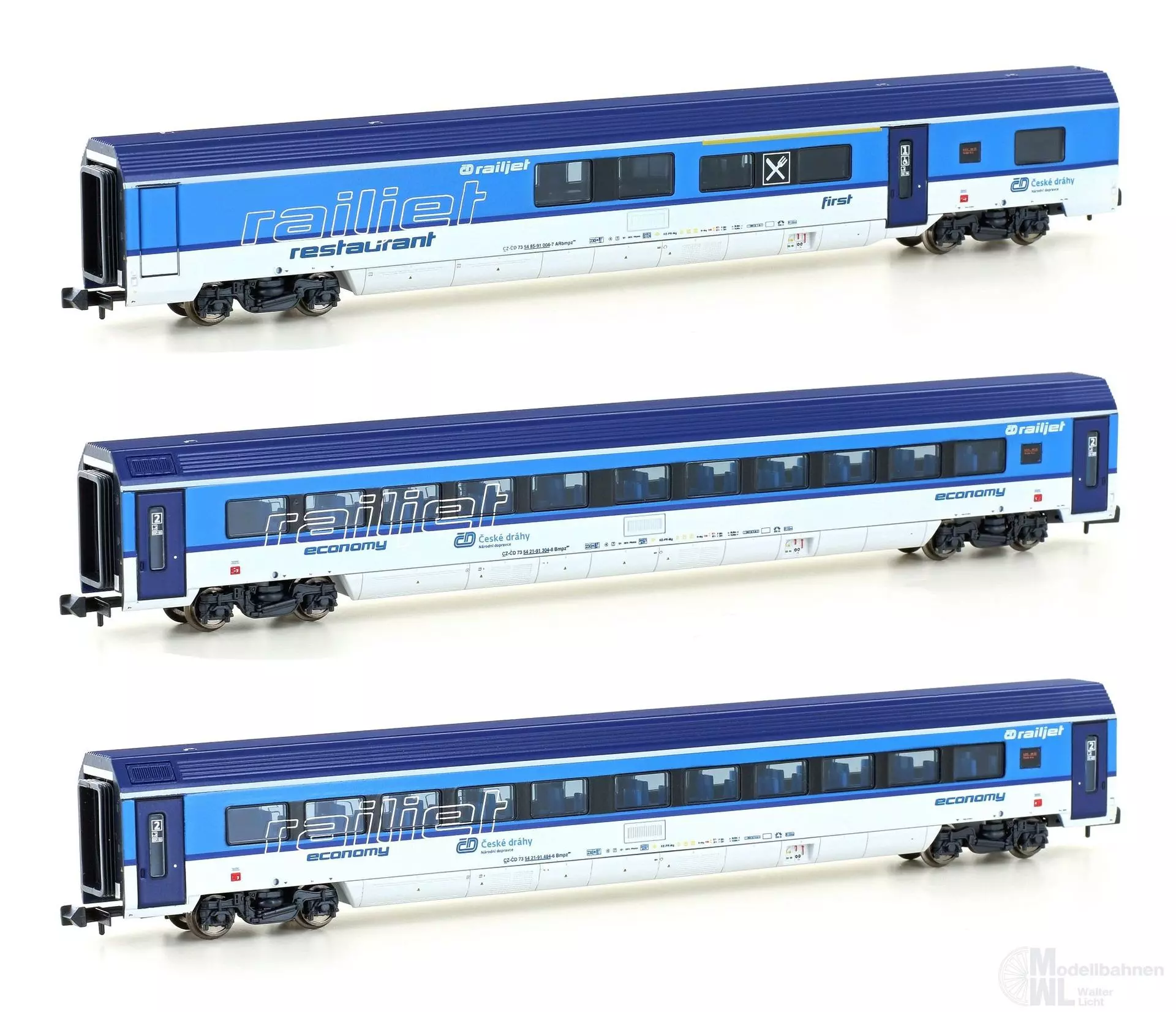 Hobbytrain 25231 - Personenwagen Set CD Railjet Ep.VI 3.tlg. Set 2 N 1:160
