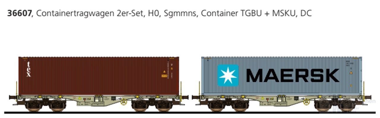 ESU 36607 - Containertragwagen Set D-AAEC Ep.VI Container HDMU/Maersk H0/GL