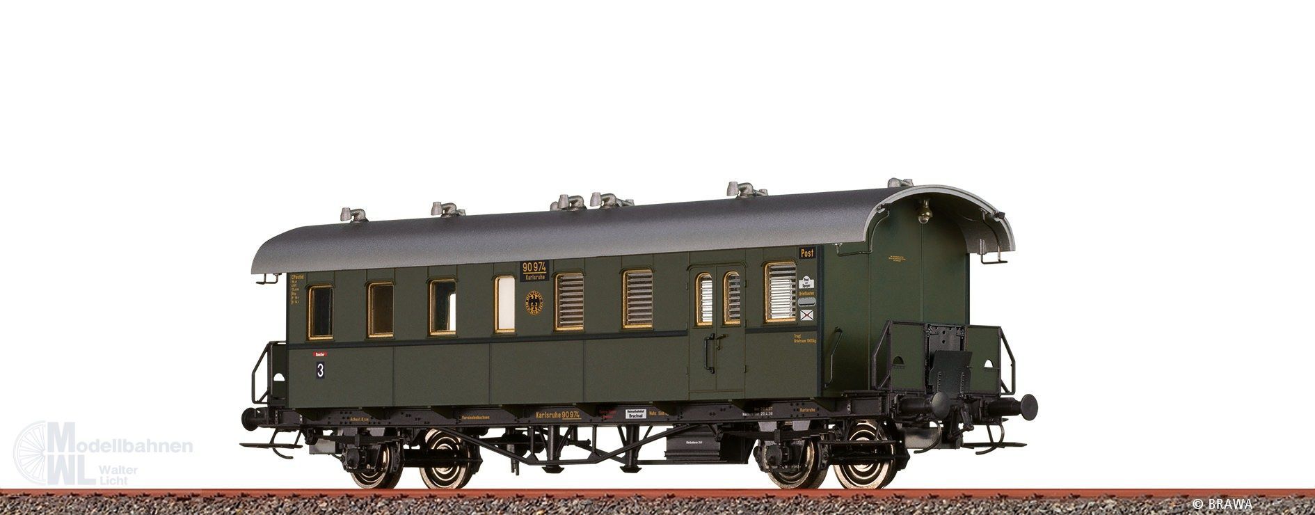 Brawa 45768 - Personenwagen DRG Ep.II CPostid 90 974 Karlsruhe H0/GL Brawa 45768 - Personenwagen DRG Ep.II CPostid 90 974 Karlsruhe H0/GL