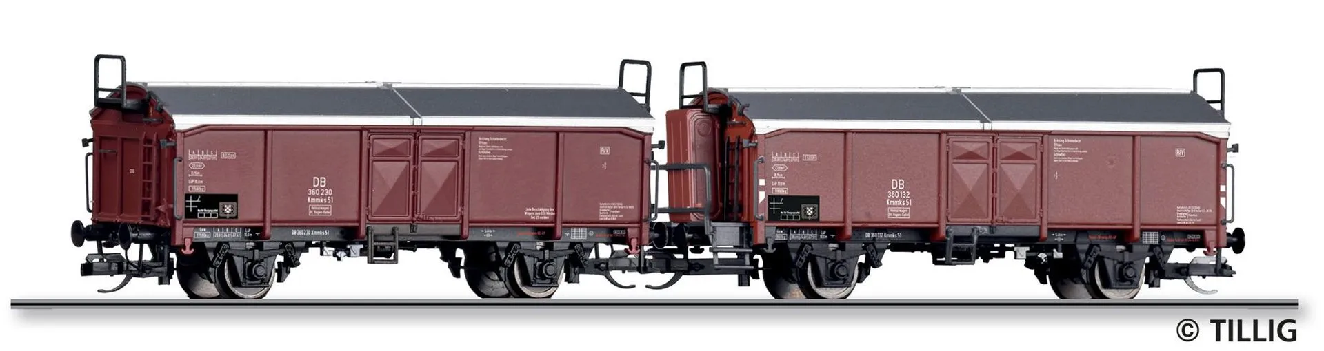 Tillig 01076 - Schiebedachwagen Set DB Ep.III Kmmks 51 2.tlg. TT 1:120