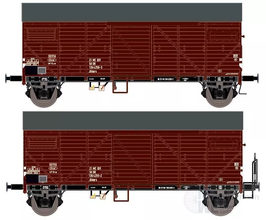 Exact Train 23643 - Güterwagen Set DR Ep.IV Bremen braun mit Endfelddiagonale 2.tlg H0/GL