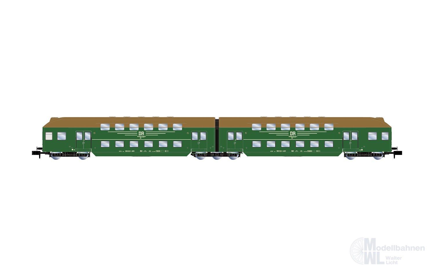 Arnold 4519 - Doppelstockwagen Set DR Ep.IV 2.tlg. Laubgrün/braun N 1:160