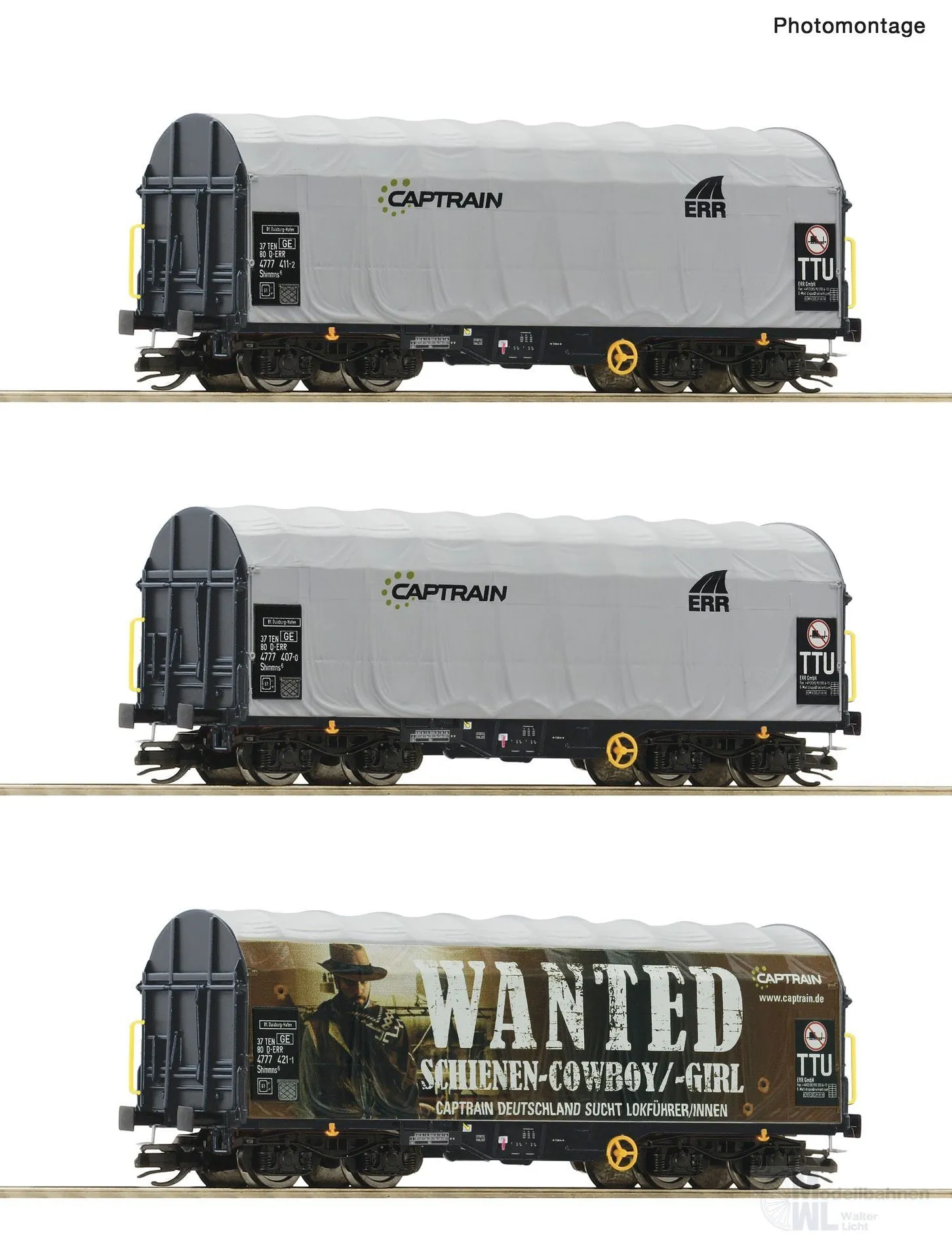 Roco 6680023 - Schiebeplanenwagen Set Captrain Ep.VI 3.tlg. TT 1:120