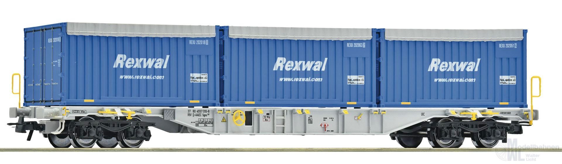 Roco 6600234 - Containertragwagen AAE Ep.VI 3*20ft Container Rexwall H0/GL