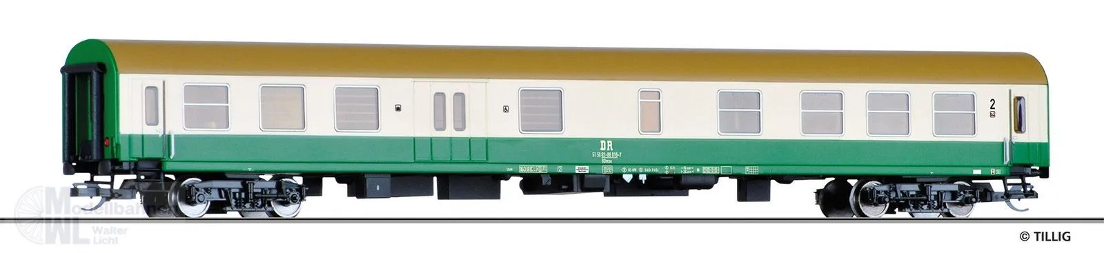 Tillig 502452 - Personenwagen DR Ep.IV 2.Kl. BDmse mit Gepäckabteil TT 1:120