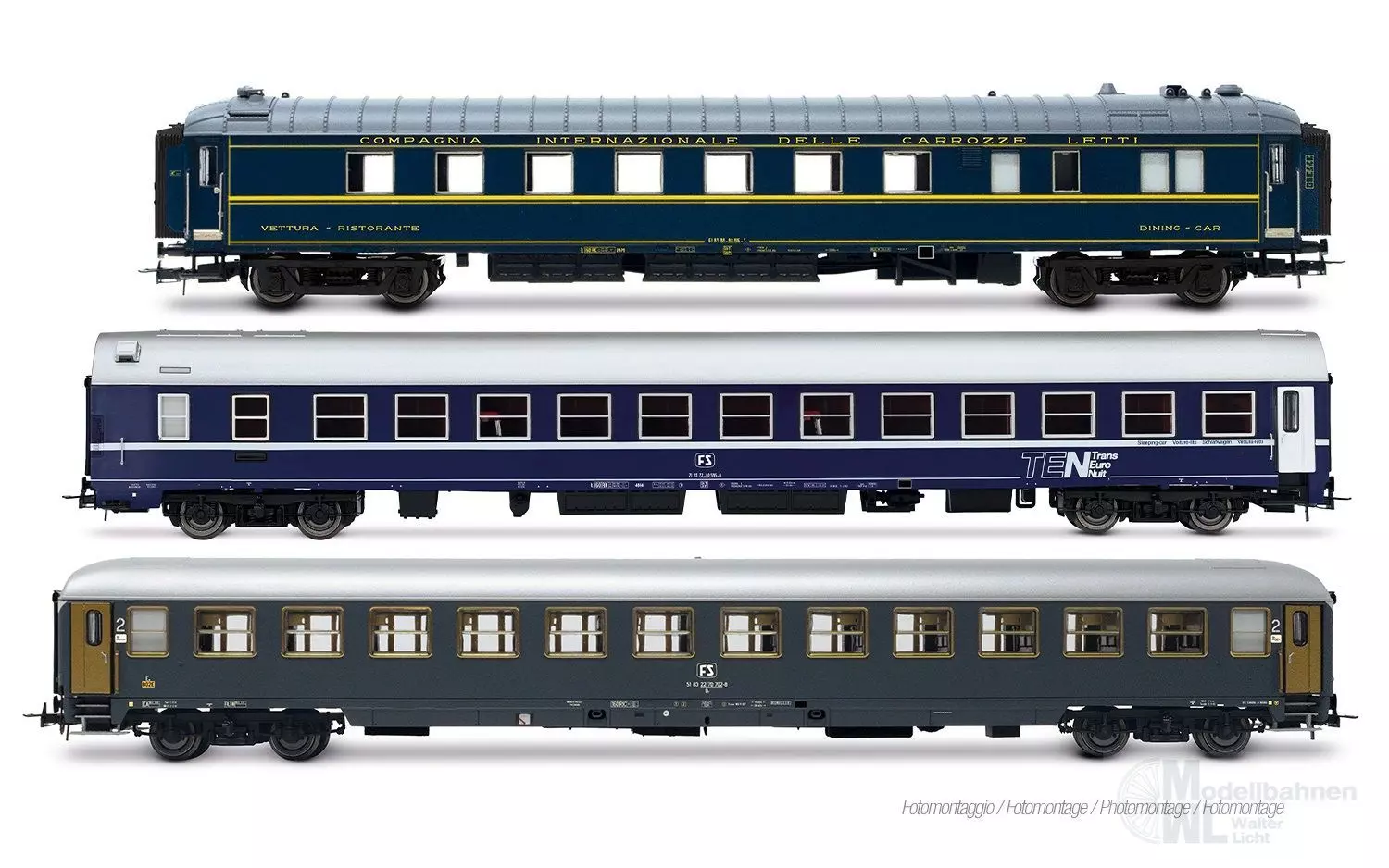 Rivarossi 4410 - Personenwagen Set FS Ep.IV Rom-Wien 3.tlg. Set 1 H0/GL