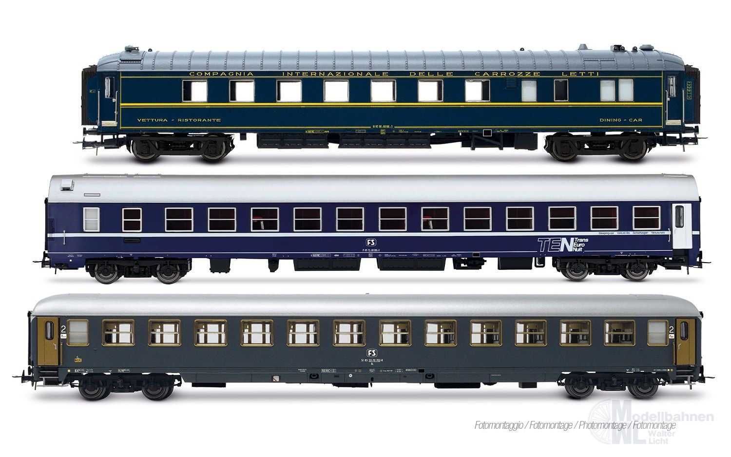 Rivarossi 4410 - Personenwagen Set FS Ep.IV Rom-Wien 3.tlg. Set 1 H0/GL