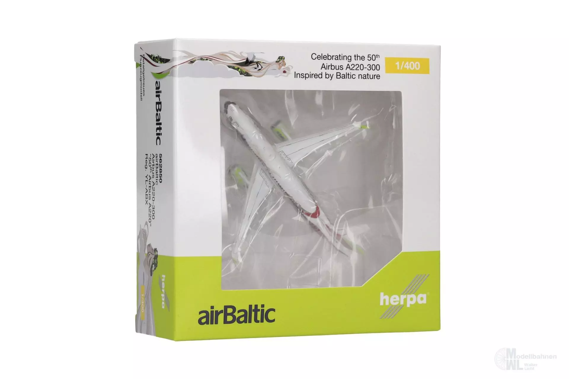 Herpa 562850 - Airbus A220-300 airBaltic 50th A220 1:400