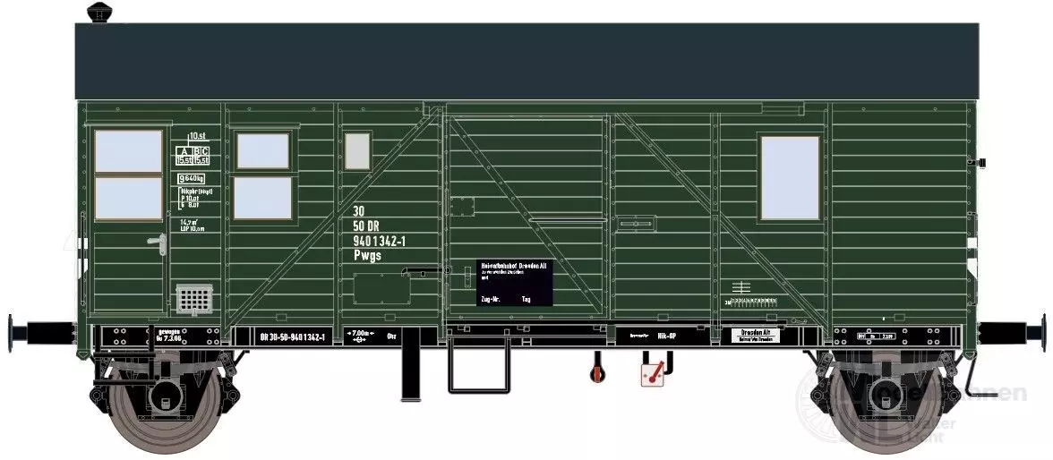 Exact Train 23648 - Gepäckwagen DR Ep.IV Pwgs44 Bremen grün H0/GL