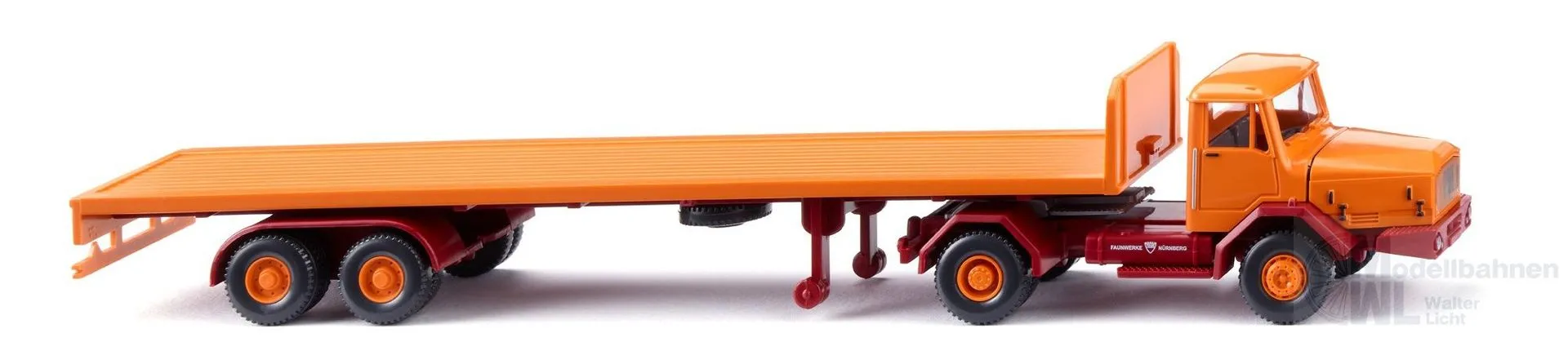 Wiking 055409 - Flachpritschensattelzug Faun - gelborange H0 1:87