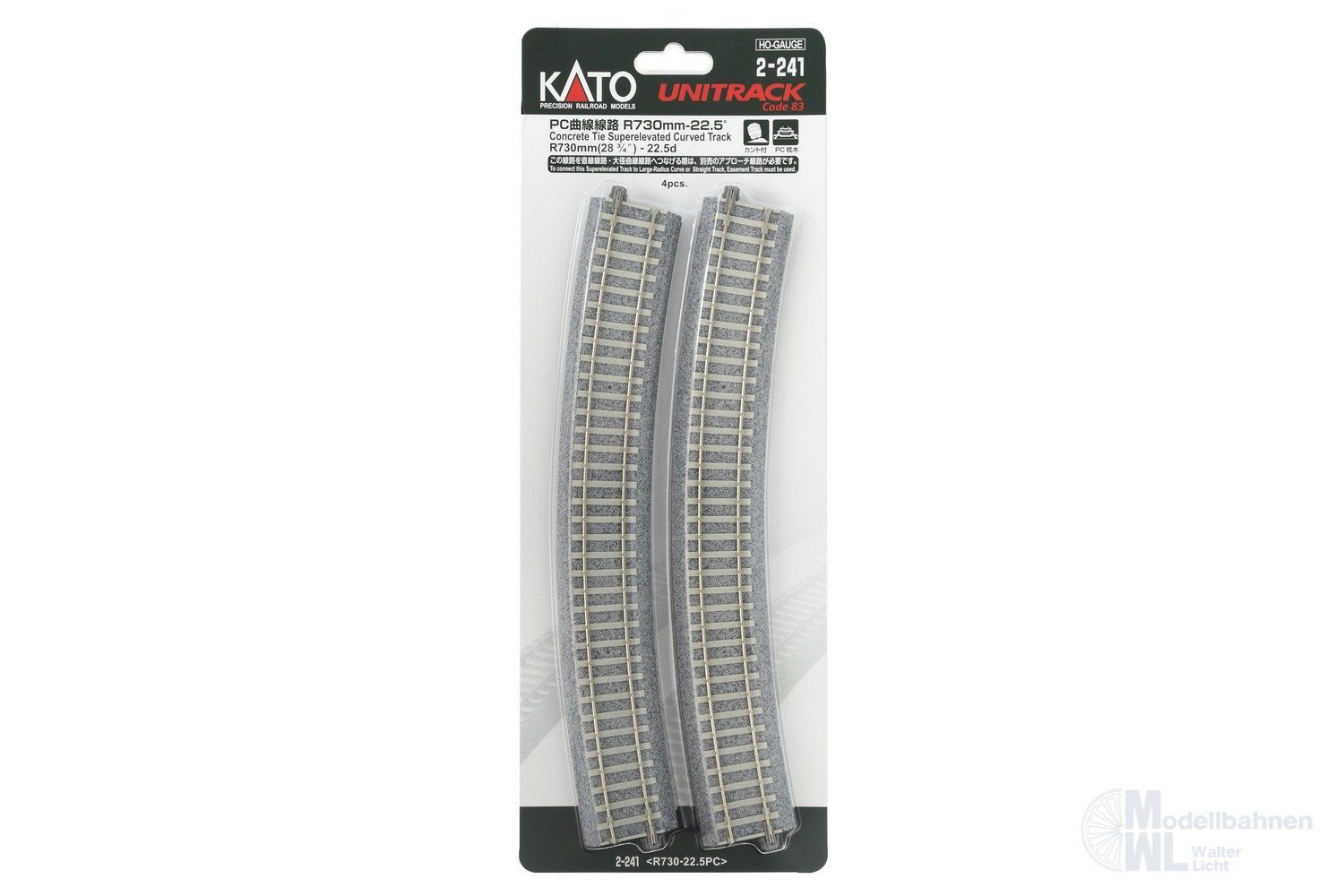 Kato 2-241 - Gleis gebogen R730mm 22,5° überhöht mit Betonschwellen H0 1:87