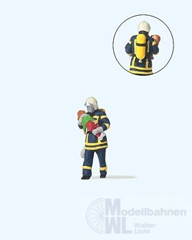 Preiser 28251 - Feuerwehrmann, Kind rettend blaue Uniform H0 1:87 Preiser 28251 - Feuerwehrmann, Kind rettend blaue Uniform H0 1:87