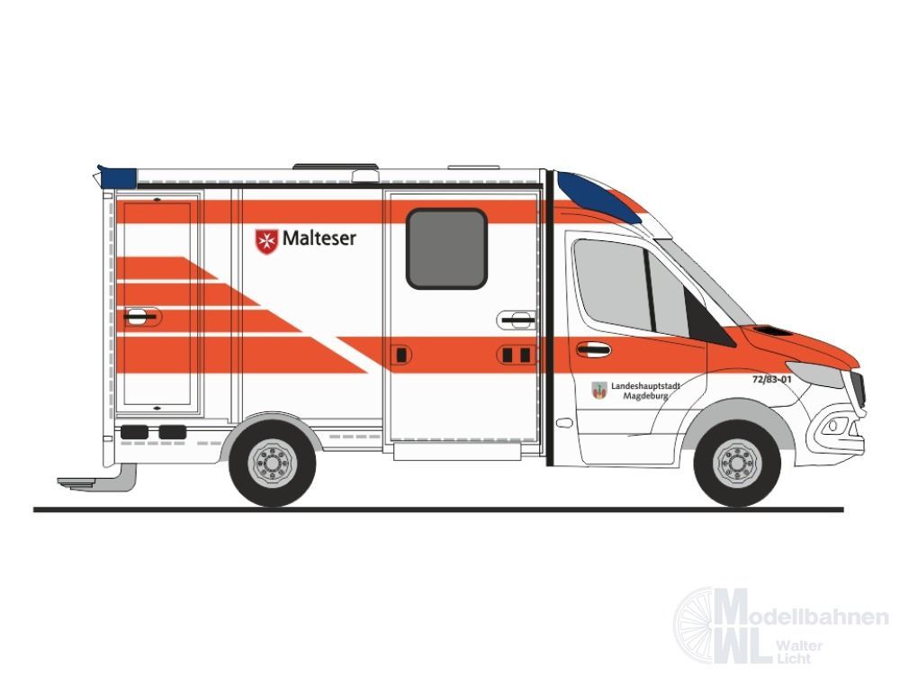 Rietze 76122 - Mercedes-Benz Strobel RTW ´18 Malteser Magdeburg H0 1:87