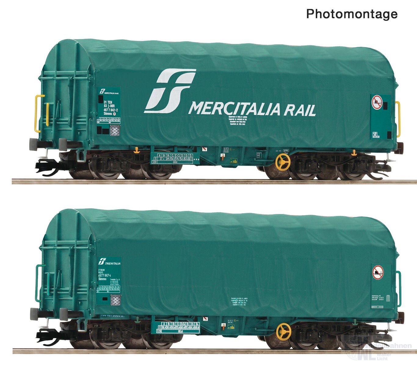 Roco 6680059 - Schiebeplanenwagen Set Mercitalia Rail Ep.VI 2.tlg. TT 1:120