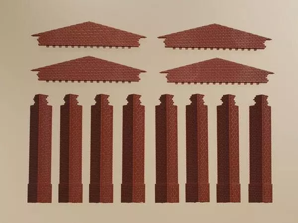 Auhagen 80412 - Giebel klein und Ecksäulen rot H0 1:87